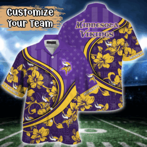 Minnesota Vikings NFL US Flag Flower Hawaii Shirt  For Fans, Custom Summer Football Shirts