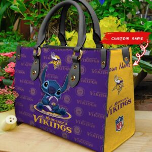 Minnesota Vikings Stitch Women Custom Name Leather Hand Bag