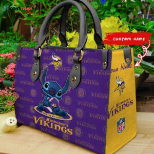 Minnesota Vikings Stitch Women Custom Name Leather Hand Bag