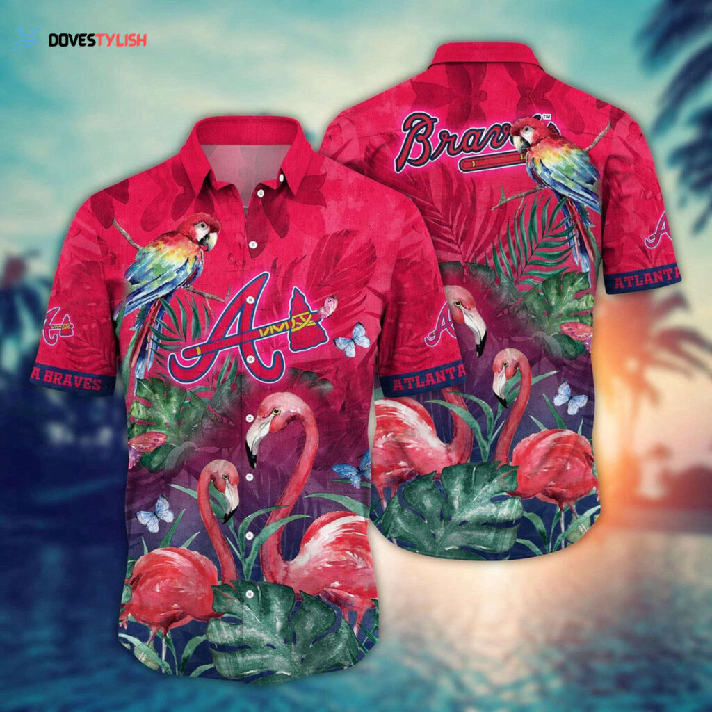 MLB Atlanta Braves Hawaiian Shirt: Pink Crane Pattern for Fans MLB Atlanta Braves Hawaiian Shirt: Pink Crane Pattern for Fans