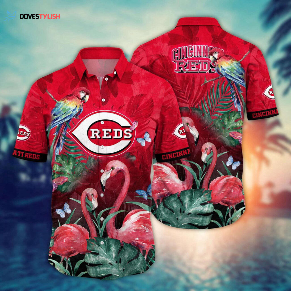 MLB Cincinnati Reds Hawaiian Shirt: Pink Crane Pattern for Fans MLB Cincinnati Reds Hawaiian Shirt: Pink Crane Pattern for Fans