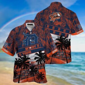 MLB Detroit Tigers Hawaiian Shirt: Palm Tree Pattern for Sports Fans