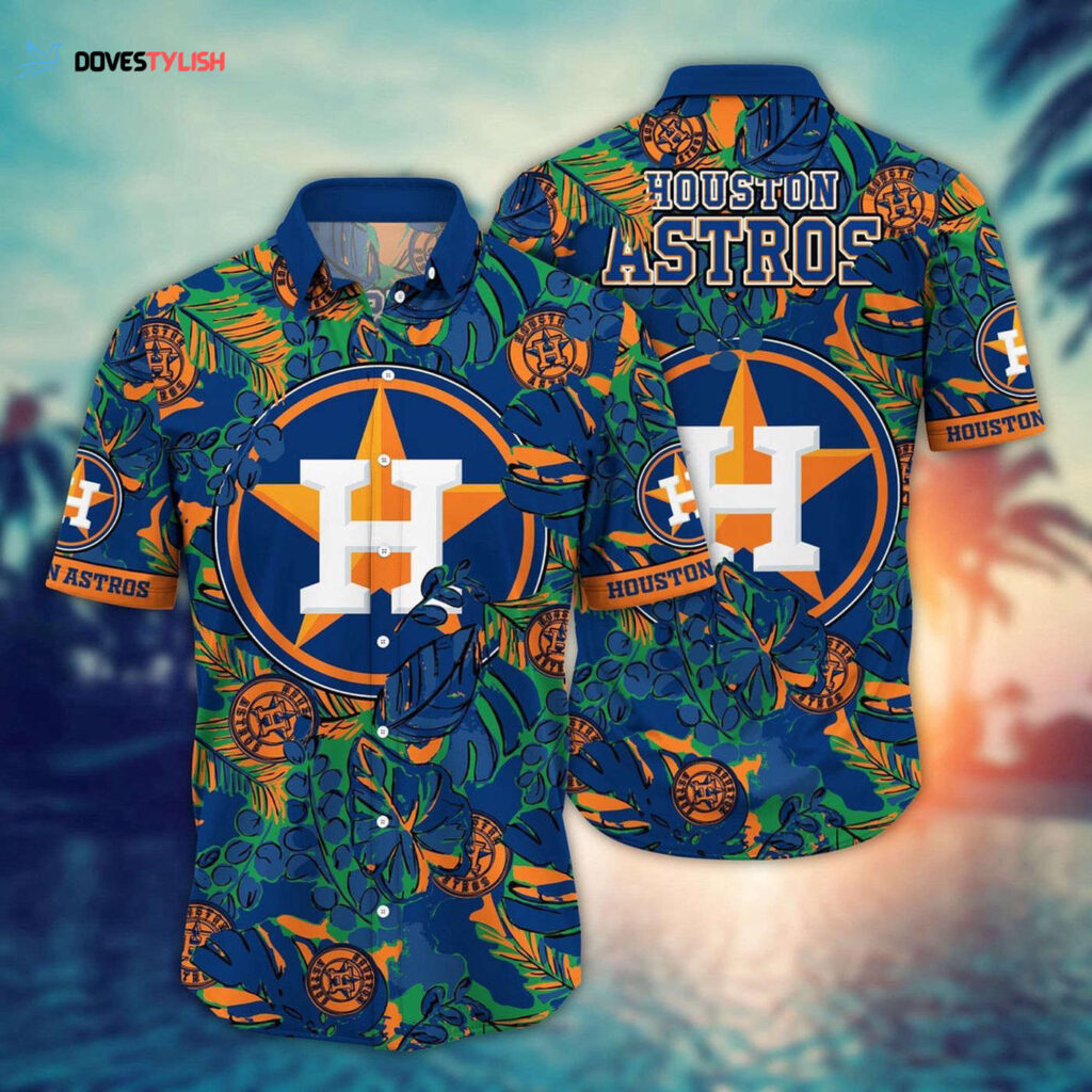 MLB Houston Astros Hawaiian Shirt: Fan Paradise with Flower & Palm Tree Design MLB Houston Astros Hawaiian Shirt: Fan Paradise with Flower & Palm Tree Design