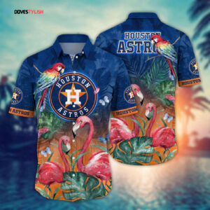 MLB Houston Astros Hawaiian Shirt: Pink Crane Pattern for Fans