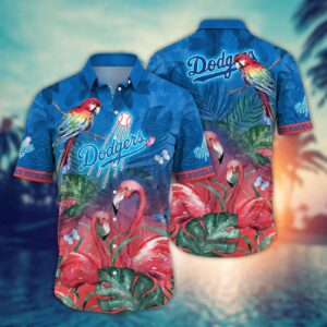 MLB Los Angeles Dodgers Hawaiian Shirt: Pink Crane Pattern – Perfect for Fans!