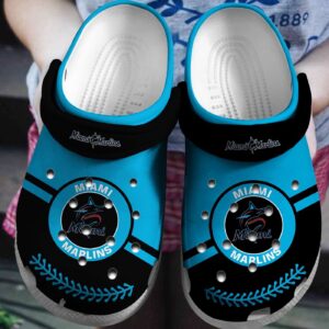 MLB Miami Marlins Clog-Shoes Clog Black – Blue For Fan Baseball