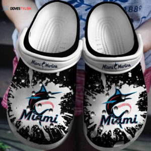 MLB Miami Marlins Clog-Shoes Clog Shoes Black – White For Fan Baseball