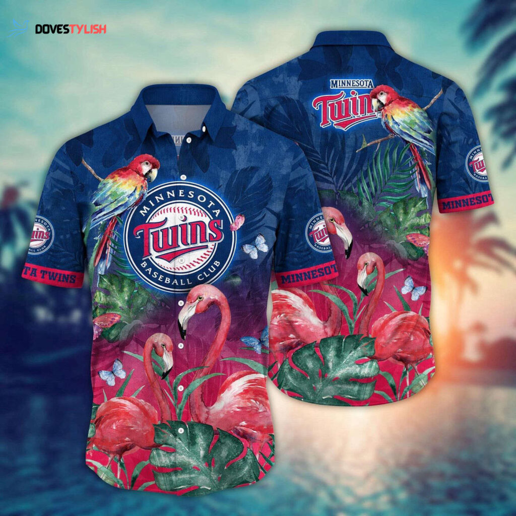 MLB Minnesota Twins Hawaiian Shirt: Pink Crane Flower Pattern for Fans