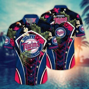 MLB Minnesota Twins Hawaiian Shirt: Flower Strike Fan Style Pose