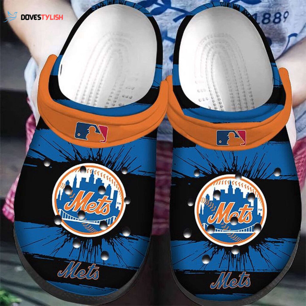 MLB New York Mets Clog-Shoes Clog Black And Blue For Fan Baseball