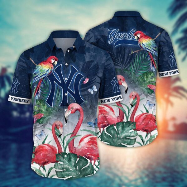 MLB New York Yankees Hawaiian Shirt – Pink Crane Pattern for Fans