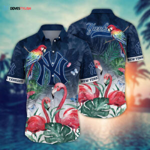 MLB New York Yankees Hawaiian Shirt - Pink Crane Pattern for Fans