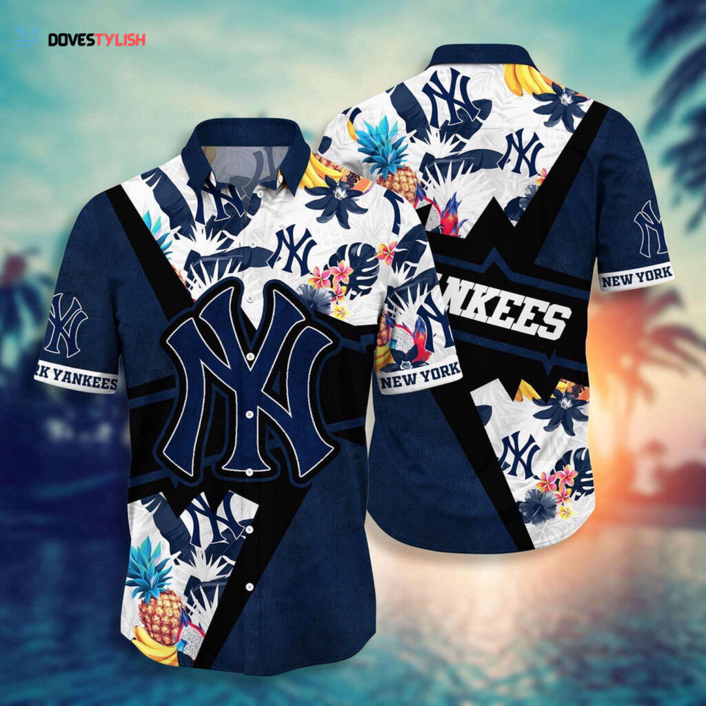 MLB New York Yankees Hawaiian Shirt: Tropical Sunset Design for Fans MLB New York Yankees Hawaiian Shirt: Tropical Sunset Design for Fans