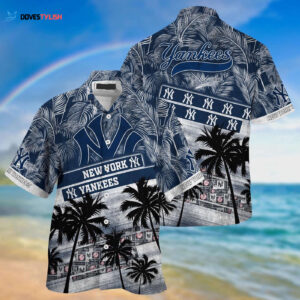 MLB New York Yankees Hawaiian Shirt with Palm Tree Pattern - Perfect for Sports Fans