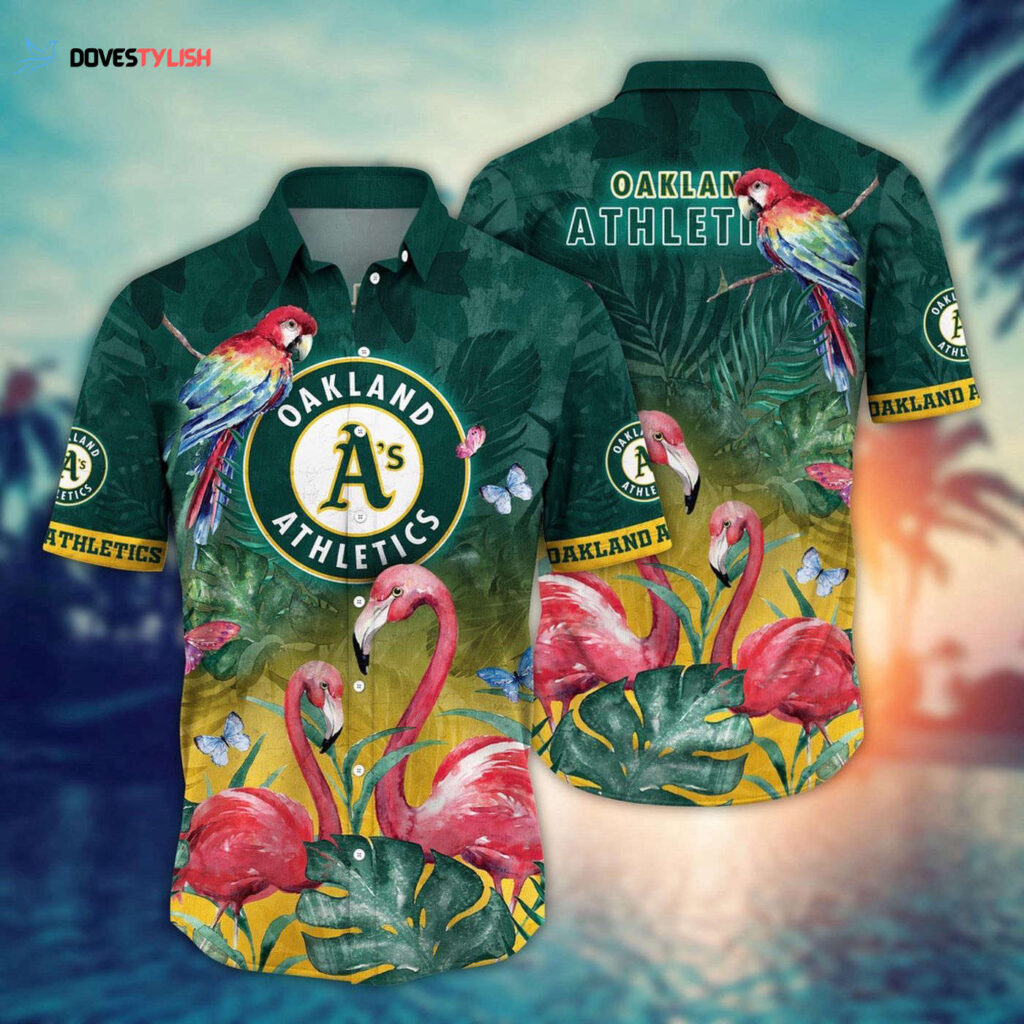 MLB Oakland Athletics Hawaiian Shirt: Pink Crane Pattern for Fans MLB Oakland Athletics Hawaiian Shirt: Pink Crane Pattern for Fans