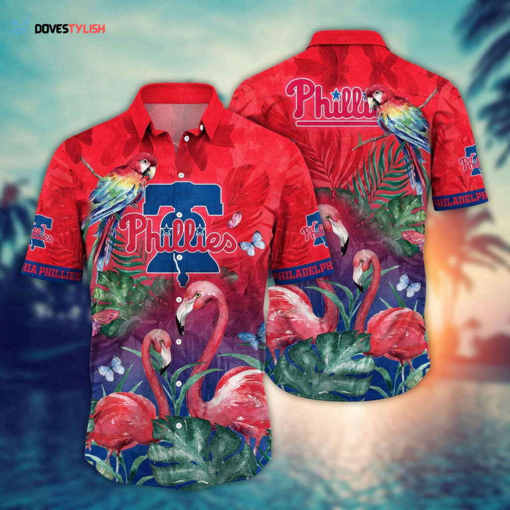MLB Philadelphia Phillies Hawaiian Shirt: Pink Crane Pattern for Fans MLB Philadelphia Phillies Hawaiian Shirt: Pink Crane Pattern for Fans