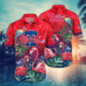 MLB Philadelphia Phillies Hawaiian Shirt: Pink Crane Pattern for Fans