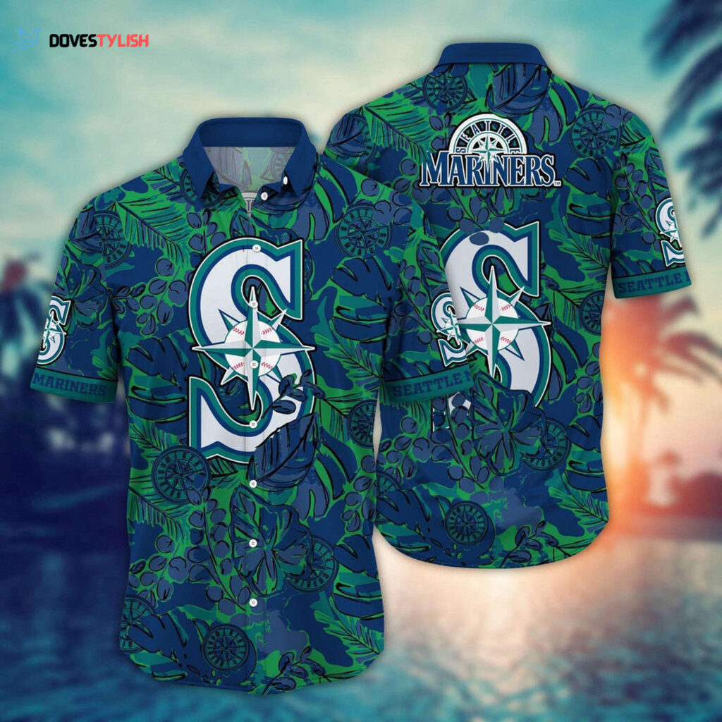 MLB Seattle Mariners Hawaiian Shirt: Fan Paradise with Flower & Palm Tree Design MLB Seattle Mariners Hawaiian Shirt: Fan Paradise with Flower & Palm Tree Design