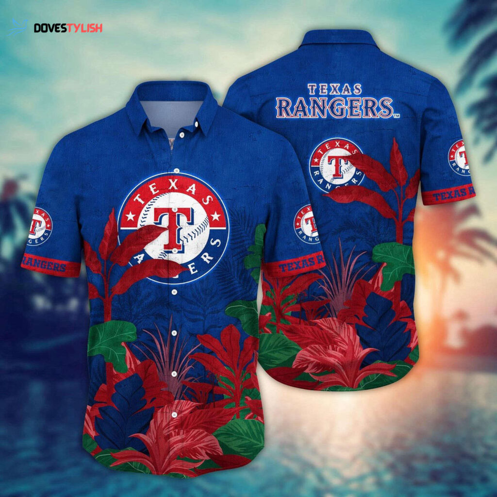 MLB Texas Rangers Hawaiian Shirt: Tropical Trees Pattern for Fans