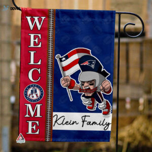 New England Patriots Football Flag, Pat Patriot Mascot Personalized Football Fan Welcome Flags, Custom Family Name NFL Decor - House Garden Decor Gift