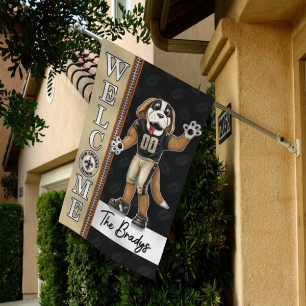 New Orleans Saints Football Flag, Gumbo Mascot Personalized Football Fan Welcome Flags, Custom Family Name NFL Decor – House Garden Decor Gift