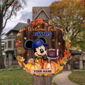 New York Giants Mickey Round Wooden Sign - Home Decor Gift
