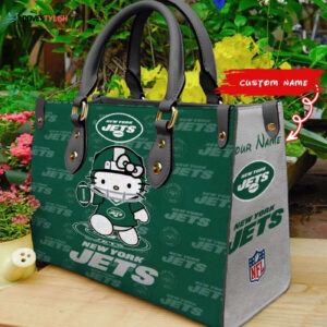 New York Jets Kitty Women Custom Name Leather Hand Bag