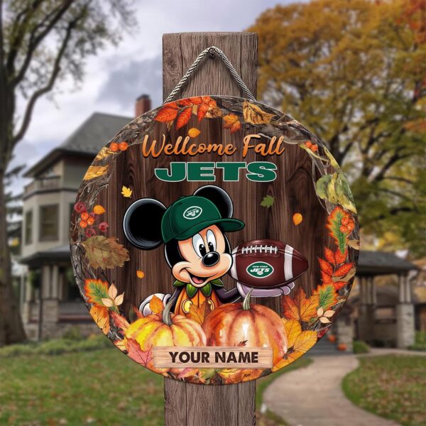 New York Jets Mickey Round Wooden Sign – Home Decor Gift