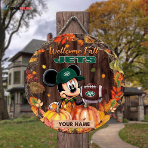 New York Jets Mickey Round Wooden Sign - Home Decor Gift