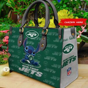 New York Jets Stitch Women Custom Name Leather Hand Bag