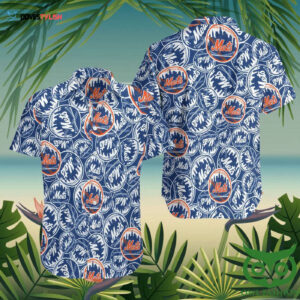 New York Mets Indigo Blue Hawaiian Shirt with Interlinked S Design