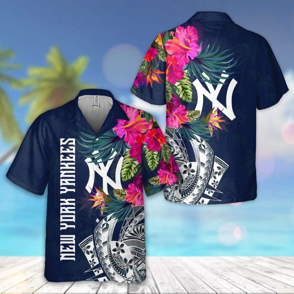 New York Yankees Floral Fusion Hawaiian Shirt – Stylish MLB Fan Gear