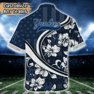 New York Yankees MLB US Flag Flower Hawaii Shirt   For Fans, Custom Summer Football Shirts