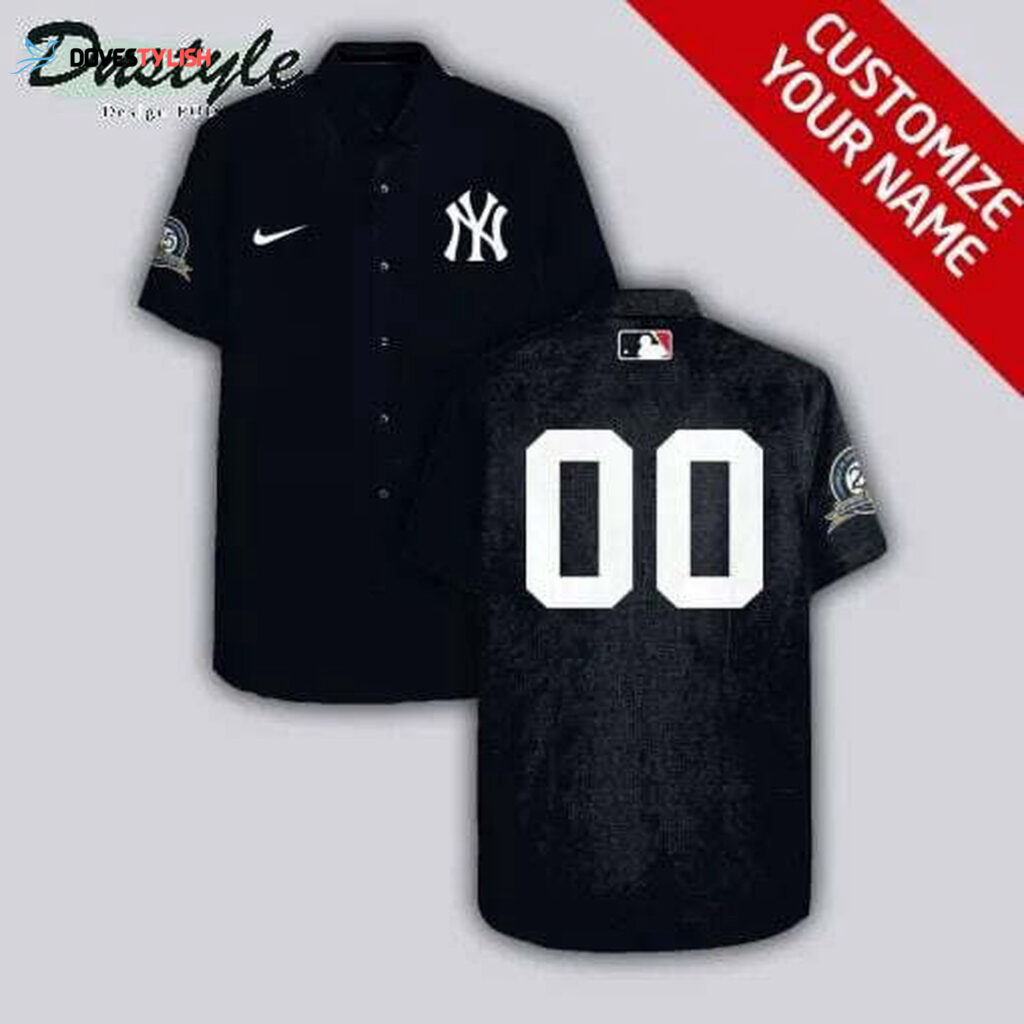 Custom New York Yankees Black Hawaiian Shirt with Personalized Name and Number