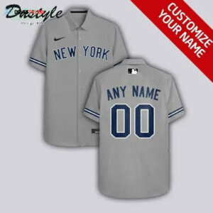 Customized New York Yankees Grey Hawaiian Shirt with Personalized Name and Number