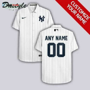 Custom New York Yankees White Hawaiian Shirt with Personalized Name and Number