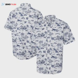 New York Yankees Pinstripe Tropics Hawaiian Shirt - Official MLB Merchandise
