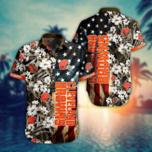 NFL Cleveland Browns Hawaiian Shirt Flag Flower, Best Gift For Men WoMen