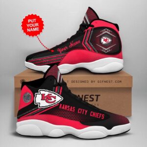 Custom NFL Kansas City Chiefs Red Black Air Jordan 13 Shoes with Personalized Name