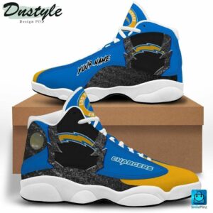 Custom Name Los Angeles Chargers Air Jordan 13 Shoes - Powder Blue Gold NFL Gear