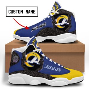 Personalized NFL Los Angeles Rams Air Jordan 13 Shoes in Blue Yellow and Grey
