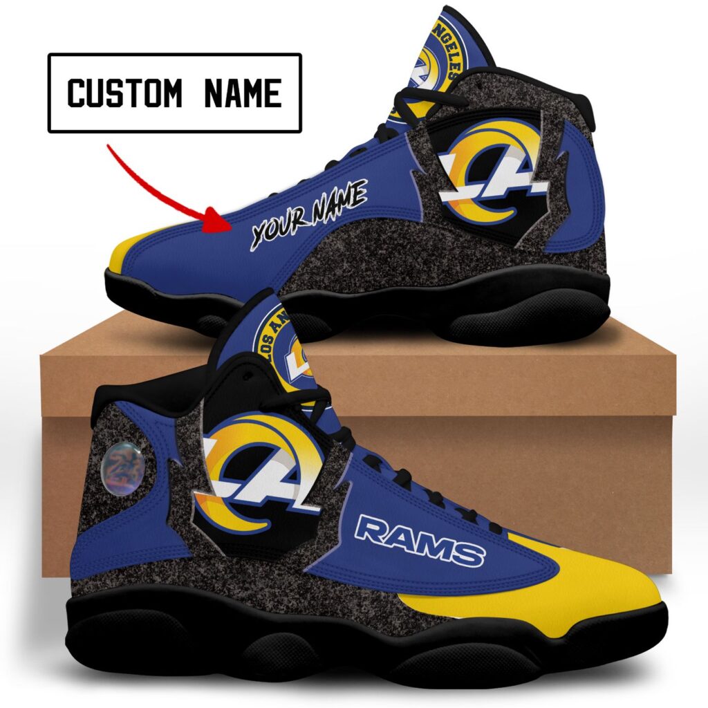 Custom NFL Los Angeles Rams Air Jordan 13 Shoes – Blue Yellow Grey – Personalized Name Option Custom NFL Los Angeles Rams Air Jordan 13 Shoes – Blue Yellow Grey – Personalized Name Option