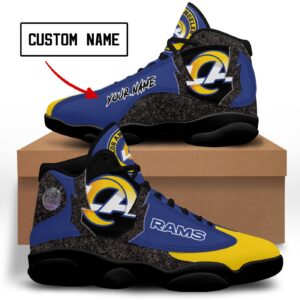 Custom NFL Los Angeles Rams Air Jordan 13 Shoes - Blue Yellow Grey - Personalized Name Option