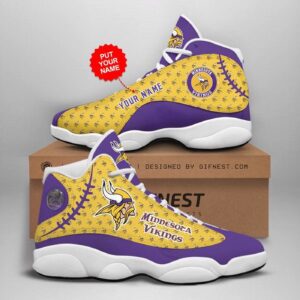 Custom NFL Minnesota Vikings Purple Yellow Air Jordan 13 Shoes - Personalized Name Option