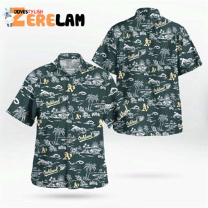 Oakland Athletics Hawaiian Shirt with Palm Tree Design - Official MLB Merchandise