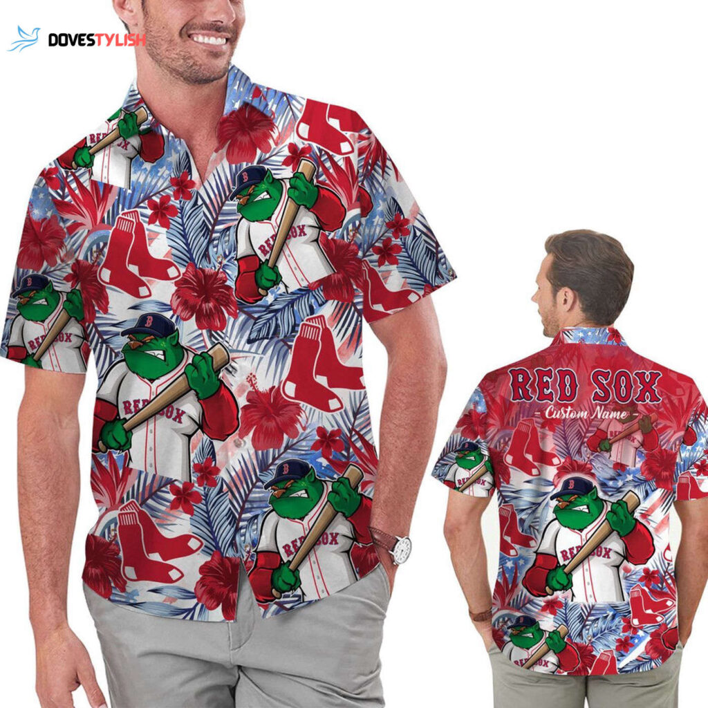 Custom Boston Red Sox Hawaiian Shirt: Tropical Floral America Flag Design