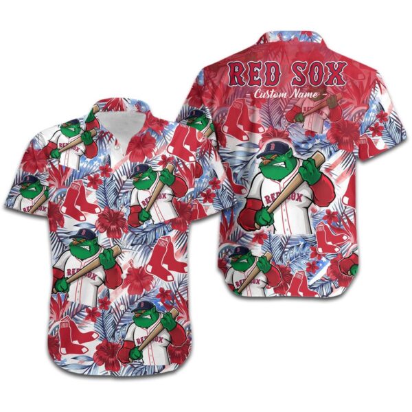 Custom Boston Red Sox Hawaiian Shirt: Tropical Floral America Flag Design