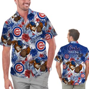 Custom Chicago Cubs Tropical Floral America Flag Hawaiian Shirt – Personalized MLB Fan Apparel