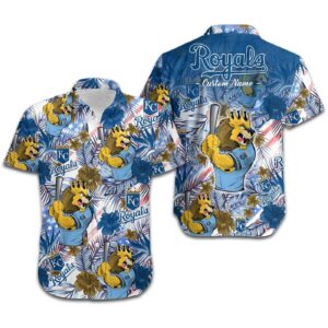 Custom Kansas City Royals Tropical Floral America Flag Hawaiian Shirt 3