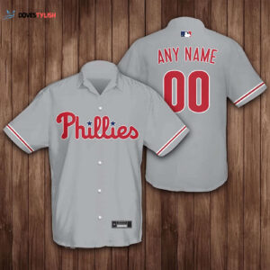 Customized Philadelphia Phillies 3D Hawaiian Shirt - Gray with Personalized Name and Number